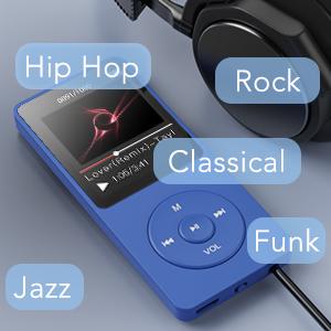 16GB MP3 Player, 70 Hours Playback Lossless Sound Music Player, Supports up to 128GB, Dark Blue
