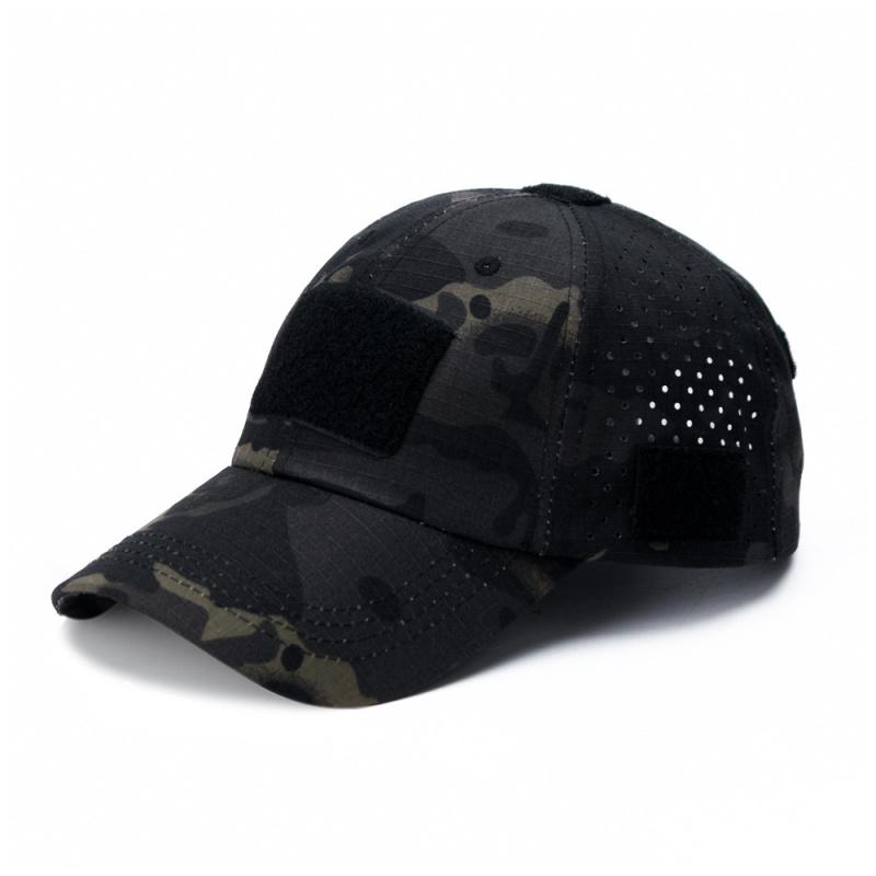 Breathable Camo Tactical Baseball Cap for Men, Lightweight Adjustable Dad Hat with Velcro Patches for Outdoor, Hiking, Hunting
