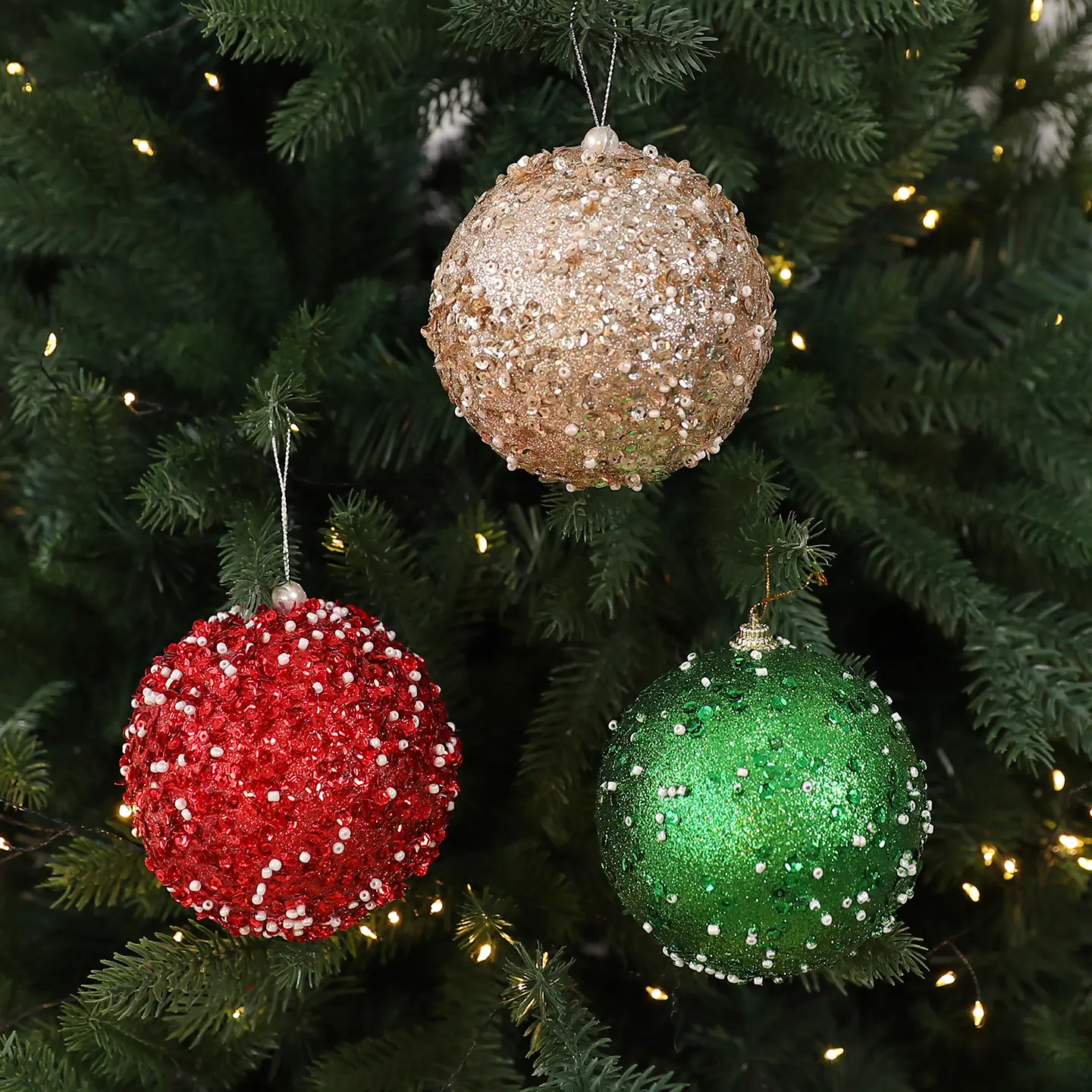 Christmas Pearl Hanging Balls - Glitter Bauble Ornaments for Christmas Tree Decor, Holiday Party Supplies, Home Decoration