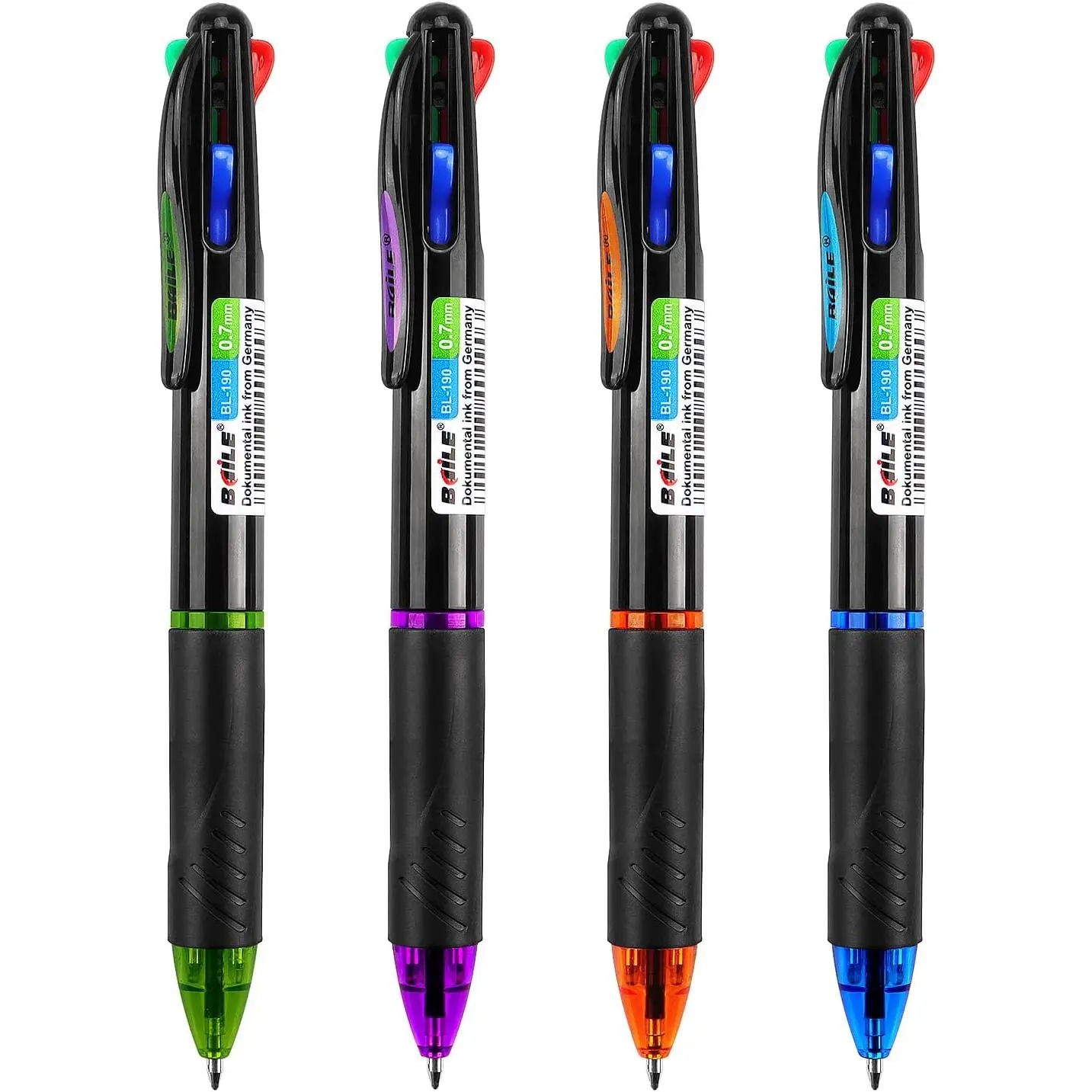 Office Stationery Retractable Ballpoint Pens, 4-Pack 4-in-1 Multicolor, 0.7mm Tip, Spring Switch, Smooth Write for Students & Office Use