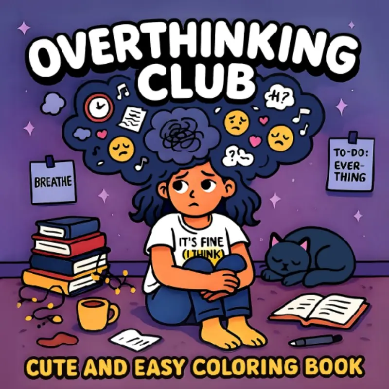 Overthinking Club Coloring Book, 24 Pages Cute Fun Engaging Patterns, Anxiety Relief, Relaxation, Perfect Gift for Christmas, New Year, Birthday, Party, Friends, Family, Colleagues, Back-To-School, Adults, Teens, colouring book