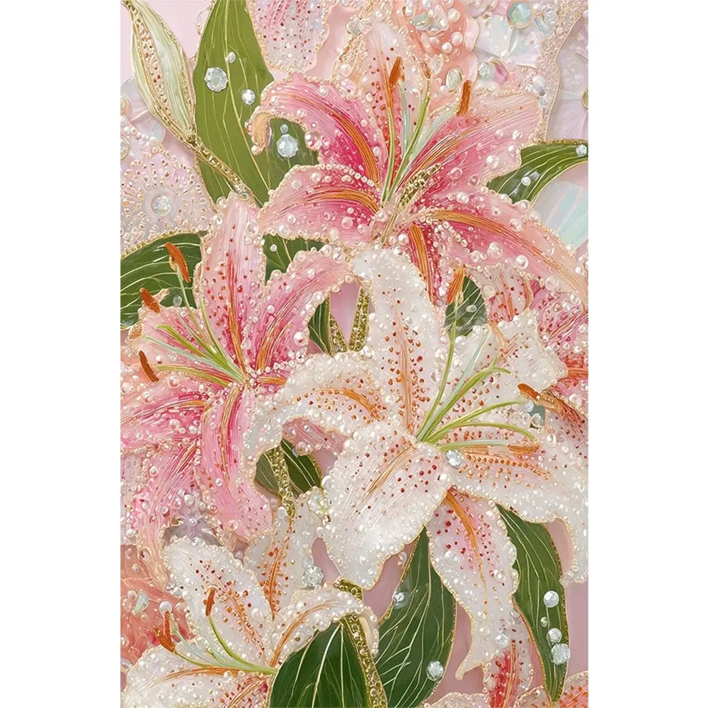 2d flat painting 5D Diamond Painting Kit with Round Diamonds Full Drill DIY Craft Set Including Tools Sparkling Lily Flower Design for Home Wall Decor Living Room Bedroom Decoration Gift for Adults and Kids Diy Diamond Art
