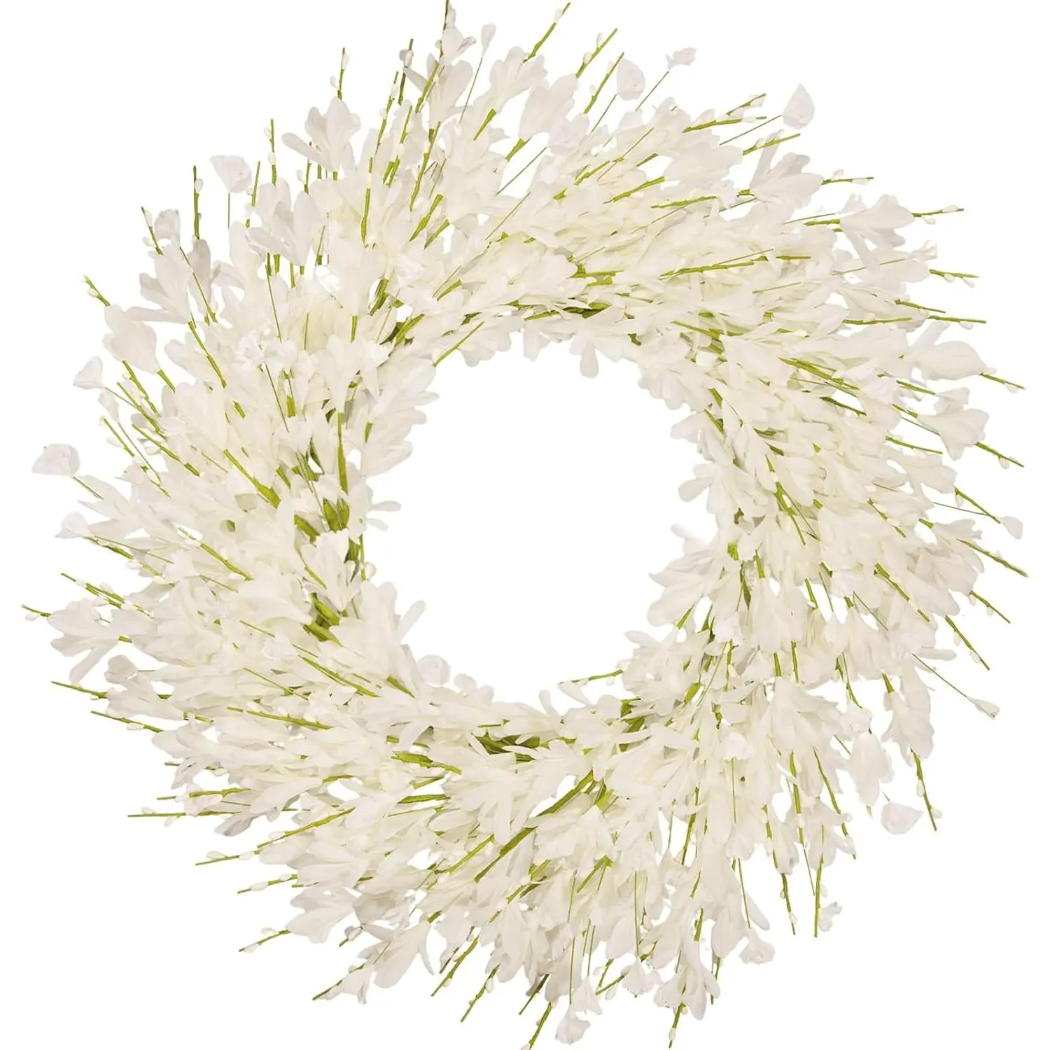 24 Inch Artificial White Forsythia Flower Wreath, Silk & Paper Bridal Floral Wreath for Front Door, Elegant Winter Wedding & Spring Summer Decor, All Season Farmhouse Porch Wall Decor