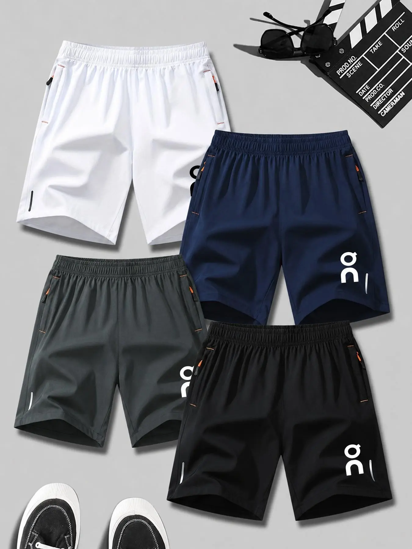 4-Piece Gym Shorts Set, Athletic Wear Shorts, Athleisure Shorts, Running Marathon Training, Casual Wear, Minimalist on Logo, Lightweight Quick-Dry Breathable Fabric, Unisex