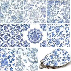 Assorted Floral Decoupage Napkins 27 Pack 9 Styles for DIY Crafting Birthday Party Decorative Cocktail Paper Napkins Each Unfolded 13 Inch Blue Floral