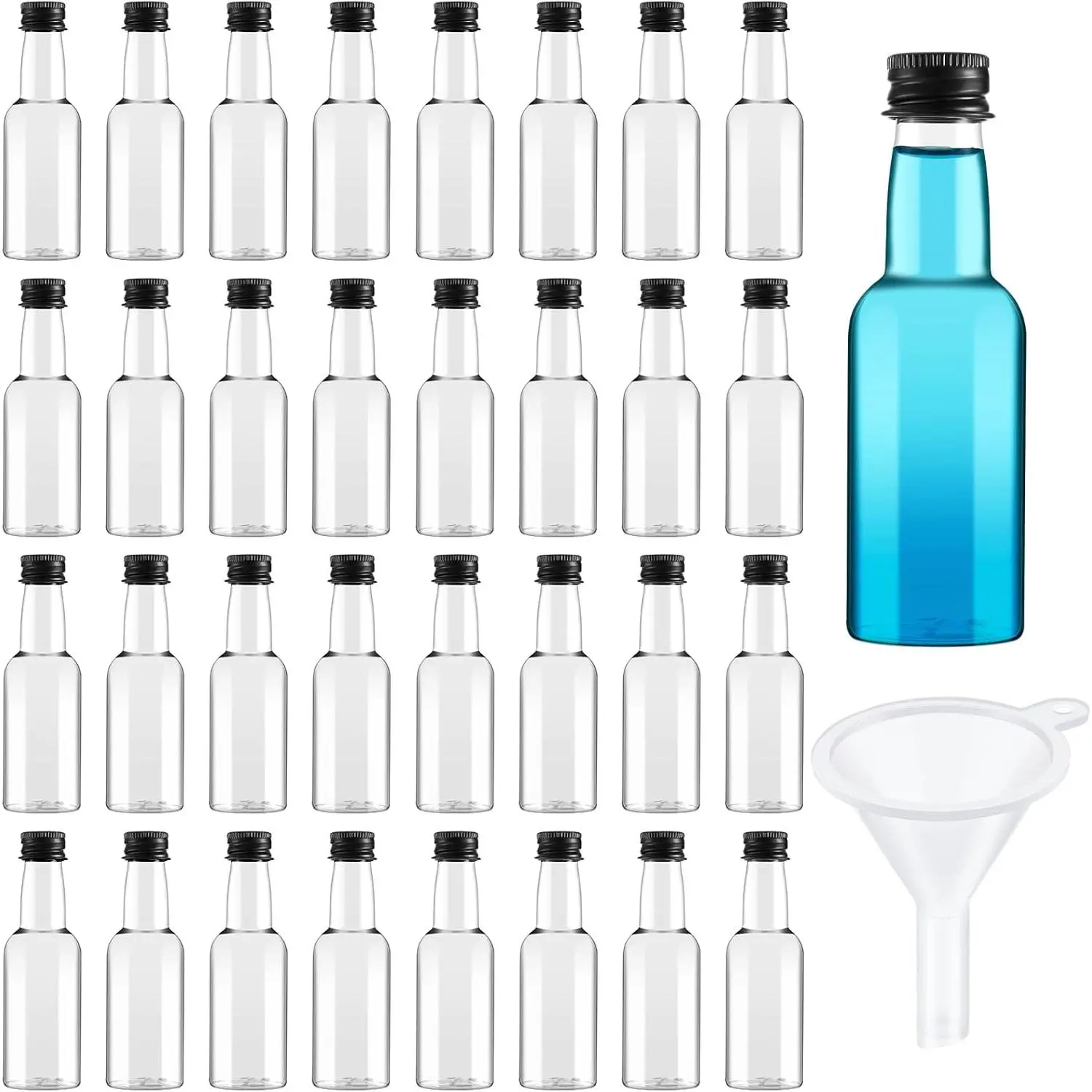 for you 100 Pcs Mini Liquor Bottles with Black Lids, Small Empty Shot Bottle, Airtight Plastic Spirit Alcohol, Salad Dressing Wine Hot Sauce Party Supplies(1.7 Oz)