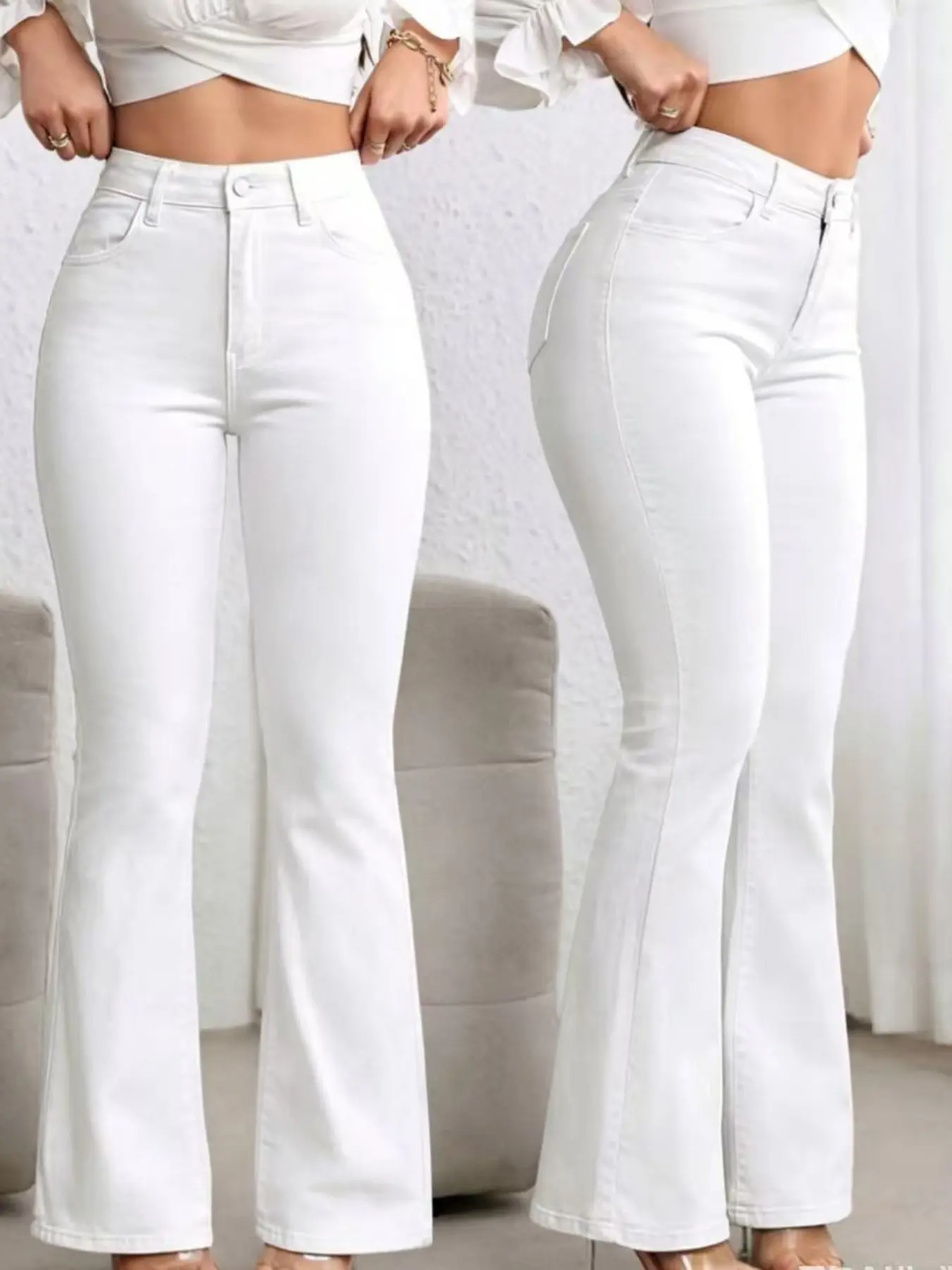 Women's Plain Basic Minimalist High Waist Fit Flare Leg Trousers, Pants, Casual Long Pants, Elegant Fashion Casual Bell Bottom Trousers for Daily Outdoor Wear, Women's Bottoms for All Seasons Elegance, Casual Chic Trousers