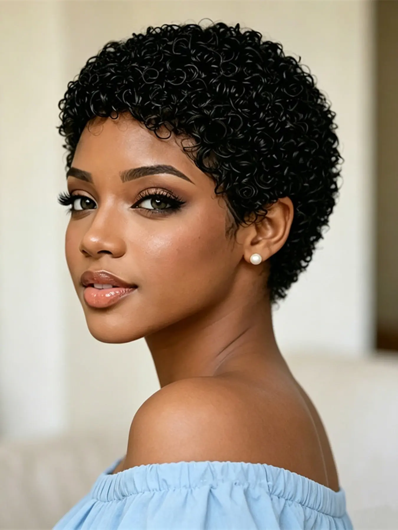 150% Density Pixie Cut Human Hair Wigs for Women, Short Afro Curly Natural, Fluffy Curly Wig, Daily Party Cosplay Use, Machine Made
