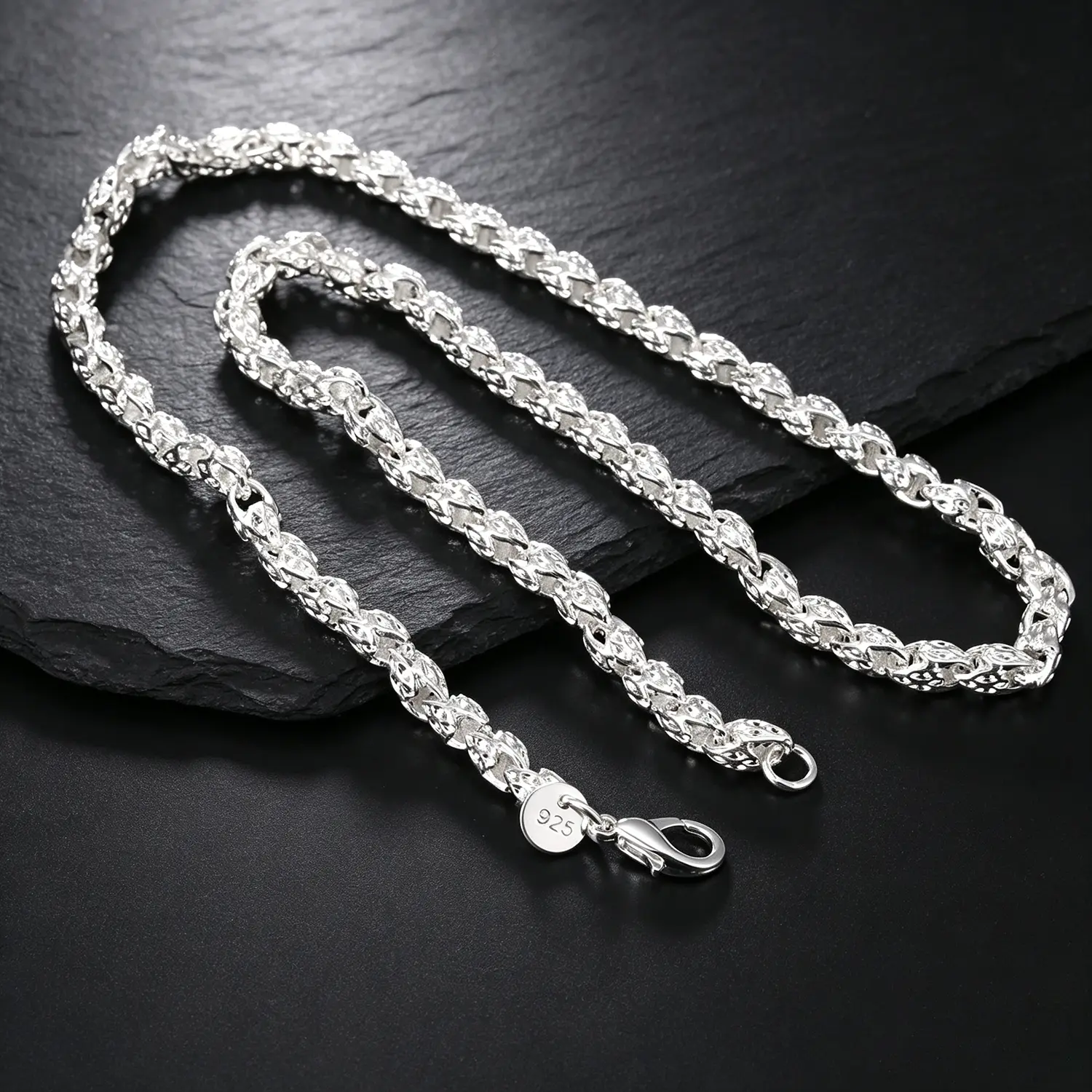 925 Silver Hollow Carved Twist Chain Necklace Lobster Clasp Adjustable Length Retro Chunky Link Neck Chain Tarnish Resistant Classic Dainty Jewelry For Daily Party Wedding Dating Holiday Gift All Season Fashion Accessory For Men Women