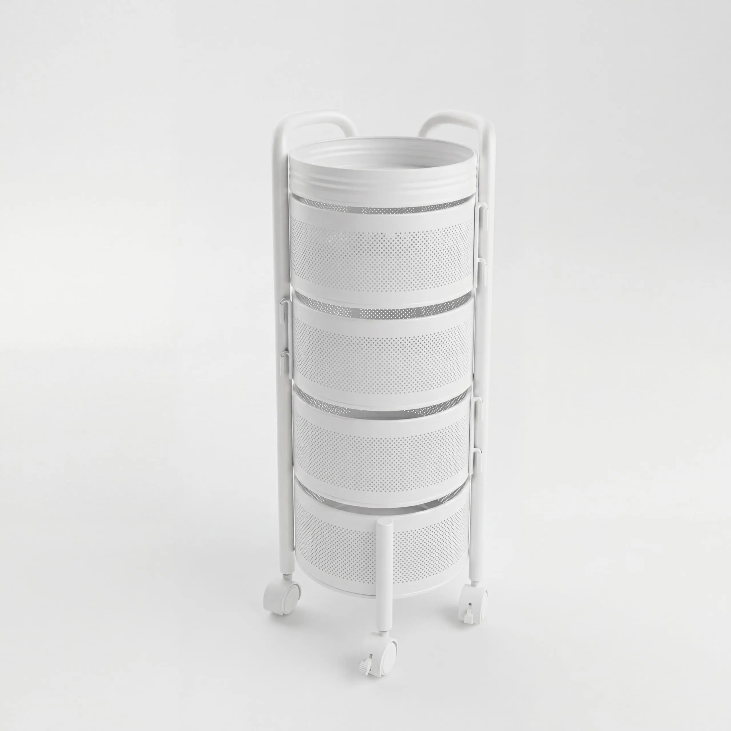 Garvee Space-Saving 4-Tier Rolling Utility Cart - Metal Round Baskets, Mobile Kitchen Storage Organizer, Versatile Cart with Wheels for Fruit, Vegetables, Snacks, Living Room, Bathroom - White, 4 Layers, Model 100238
