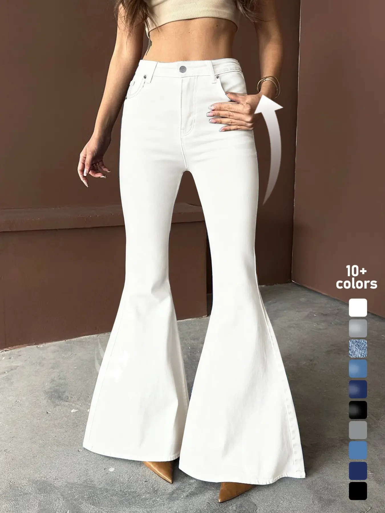 High-Waisted Flare Jeans, Flared, Elegant and Versatile, Full Waist Butt Lifter, Stretchy Comfort, Perfect for Streetwear, Floor-Length Denim Jeans