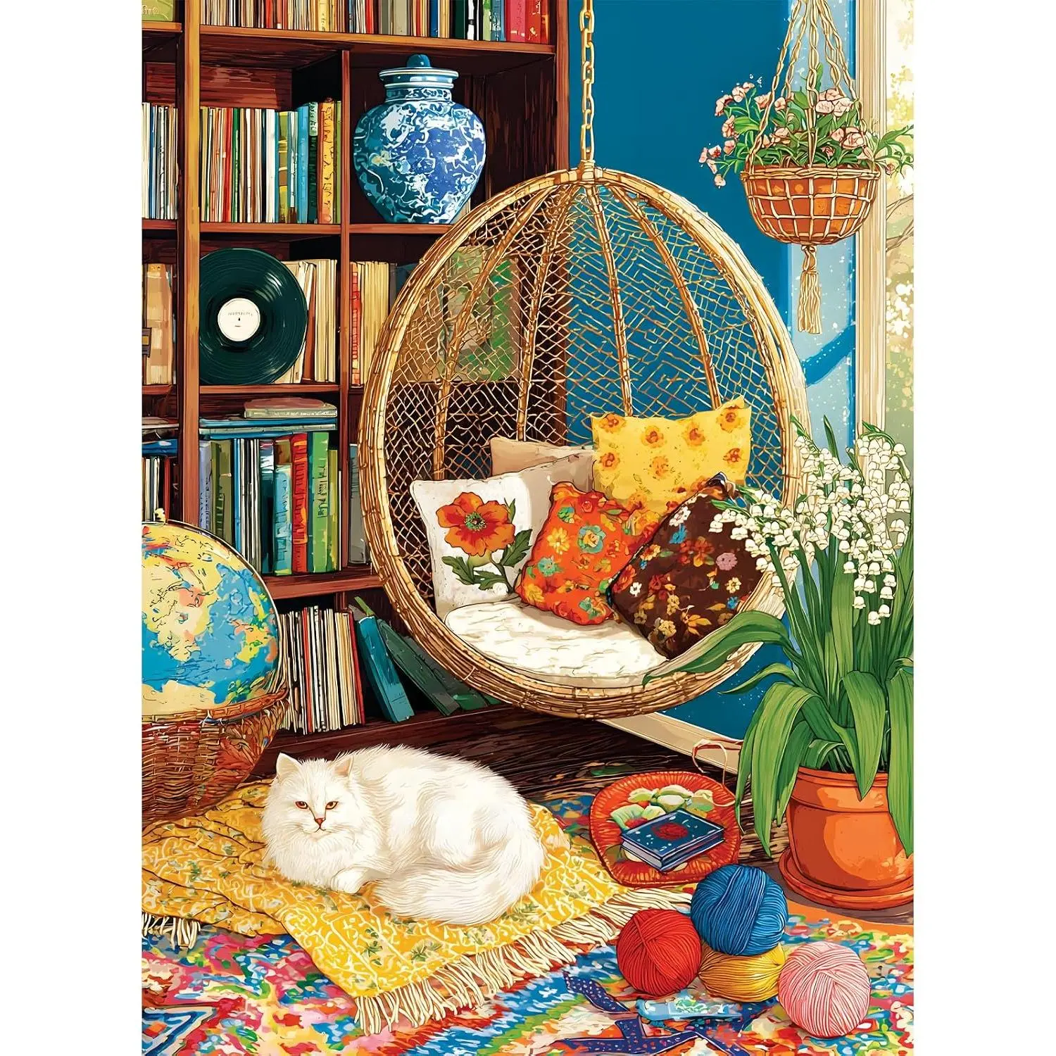 500 Piece Puzzle for Adults, Reading Cat Jigsaw Puzzle | Cozy Library Kitten Puzzle, Recycled Cardboard Adult Puzzles, Challenging Family Game Home Decor Gift for Adults Seniors