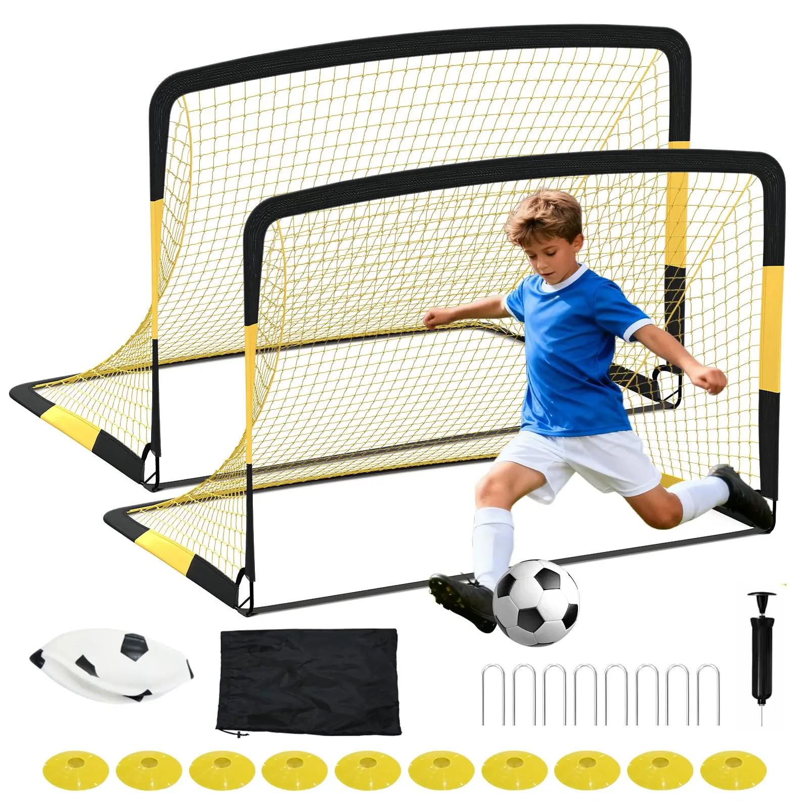 No Brand with 1 Set Iron + PE Net Soccer Goal - Football Training Goal, Kids Soccer Goal, Foldable Soccer Goal, Training Rebound Net, Soccer Goal Set