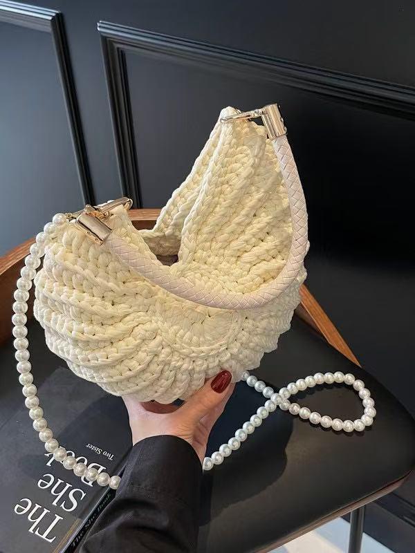 Handwoven Straw Bag For Women, Seashell & Conch Embellished Crossbody Bag, Adjustable Strap, Bohemian Style Handbag, Perfect For Beach Vacations, Summer Travel, Casual Daily Outings, Lightweight Woven Purse With Durable Handcrafted Design