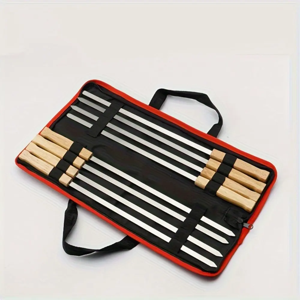 1set Stainless Steel BBQ Skewers with Wooden Handles - Perfect for Grilling, Outdoor Camping & Cooking