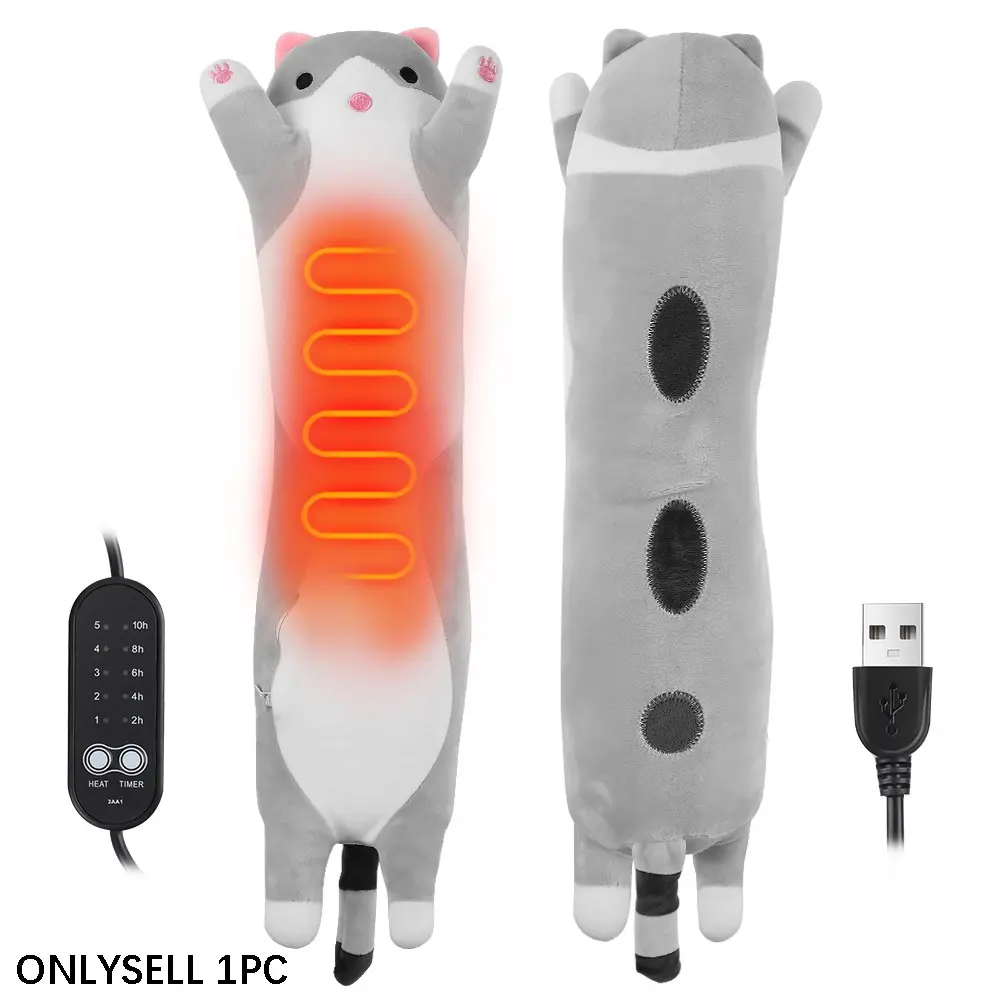 USB Powered Portable Electric Heating Pad, Plush Cute Cat Throw Pillow, 5 Heat Settings, Menstrual Relief, Gift for Women & Teen Girls