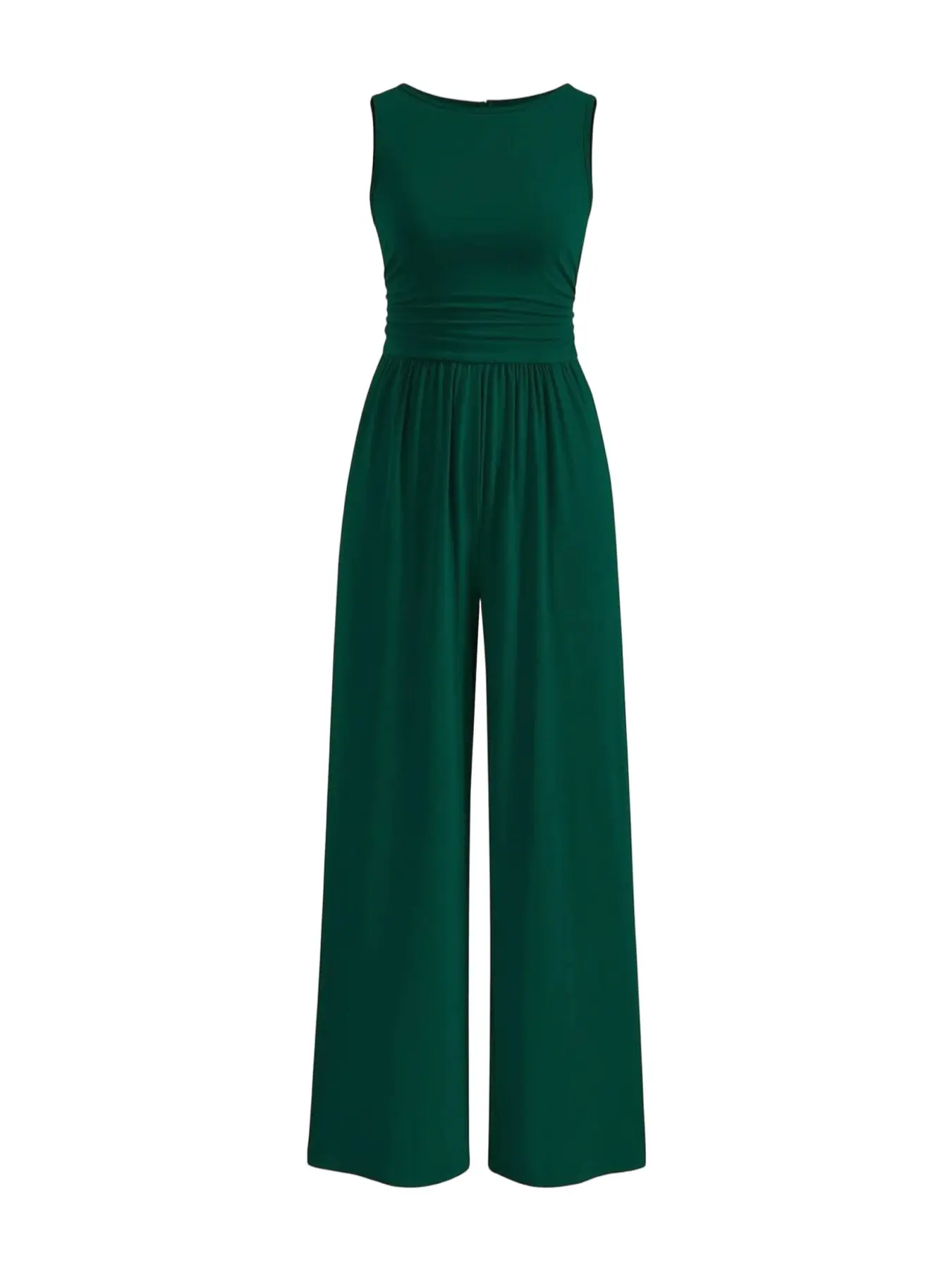 Women Crew Neck Sleeveless Ruched Tummy Waist Wide Leg Jumpsuit, One Piece Jumpsuits, Soft Stretch Loungewear, Casual Comfy Home Sleep, Navy