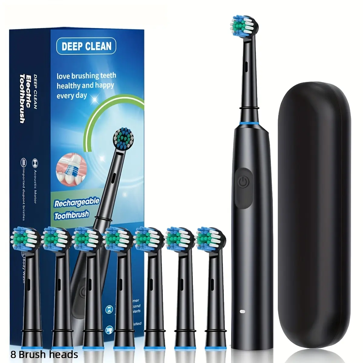 Adult Electric Rotating Toothbrush with 5 Modes & 8 Brush Heads, Soft Bristles, Deep Clean, USB Rechargeable, Long Battery Life