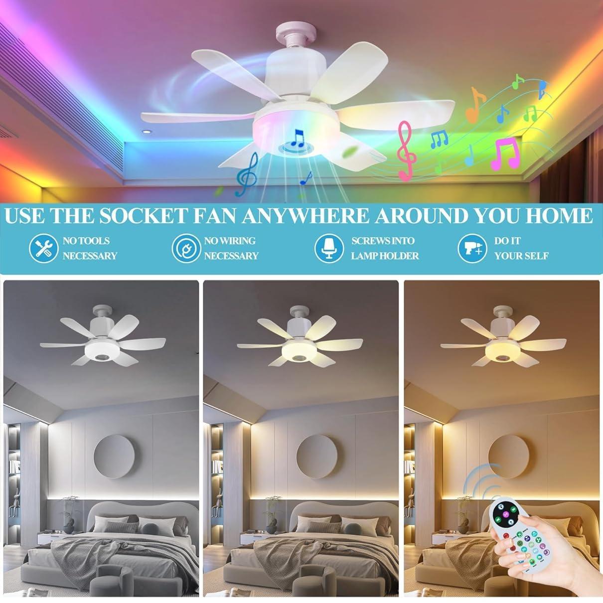 Remote Control Ceiling Fan Light with Bluetooth-compatible Speaker, RGB Fan Light with 3 Adjustable Brightness Levels, No Noise for Small Bedrooms and Indoor Parties