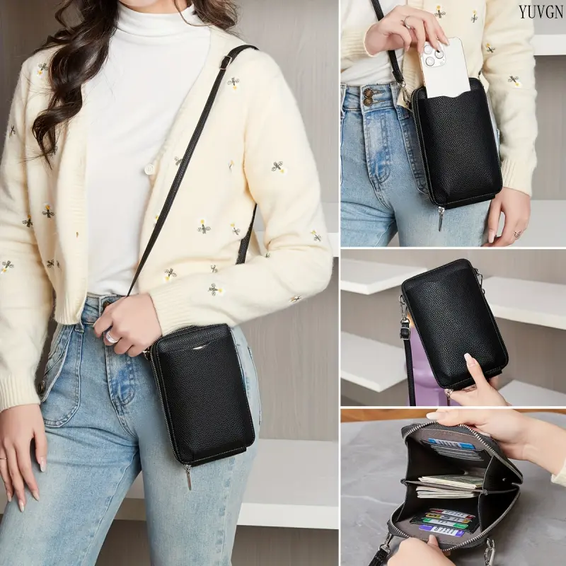 Casual Lychee Texture Crossbody Phone Wallet for Women, Slim Sling Bag with Multiple Card Slots and Adjustable Strap for Daily Use, Slim Fit, Multiple Slots, Crossbody Bags