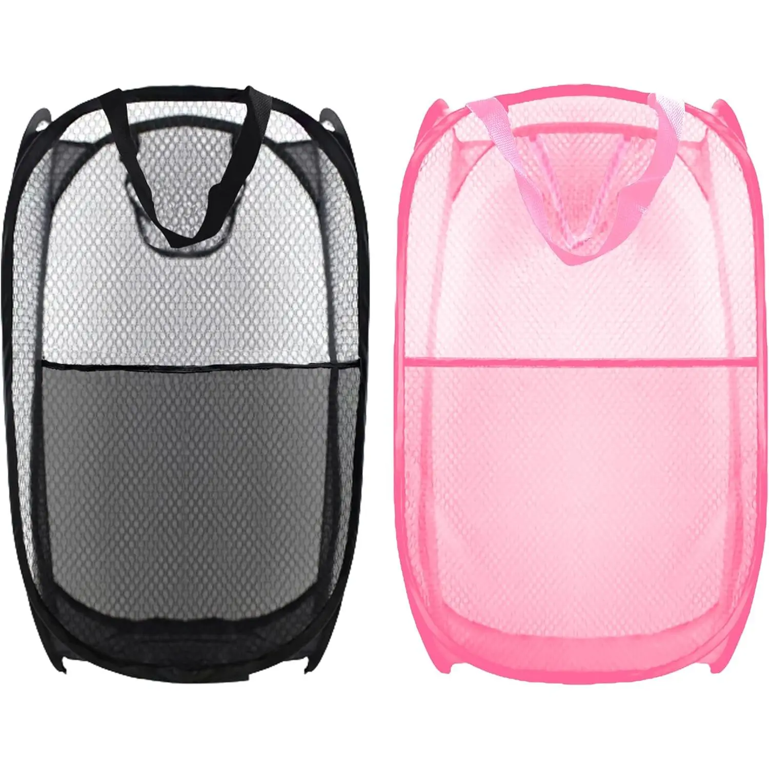 2-Pack High-Capacity Collapsible Pop Up Mesh Laundry Hamper, 28"x16"x16" Foldable Laundry Basket Bag (Black + Pink)