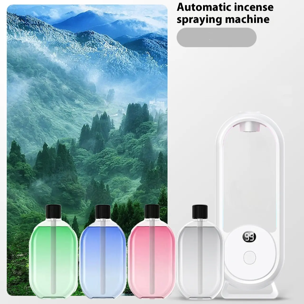 Charging Smart Fragrance Diffuser + 4pcs 50ML（jasmine+Only You+gardenia+HILTON） Essential Oils, Automatic Scent Spray, Hotel Mist, Bathroom Deodorizer, Home Perfume, Air Freshener