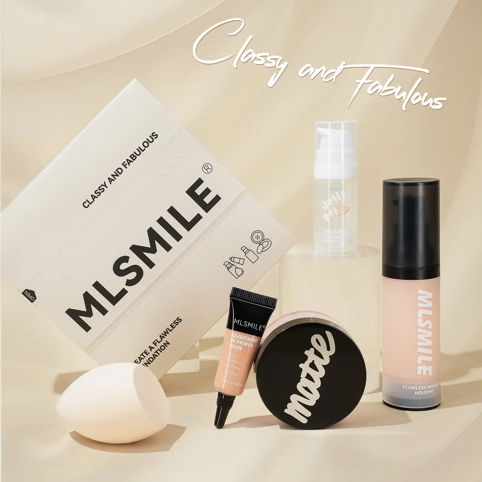 5-Piece Face Makeup Flawless Set Kit for Beginners (Includes Foundation, Powder, Primer), Advanced Moisture-Lock Formula, Smooth Blurred Finish