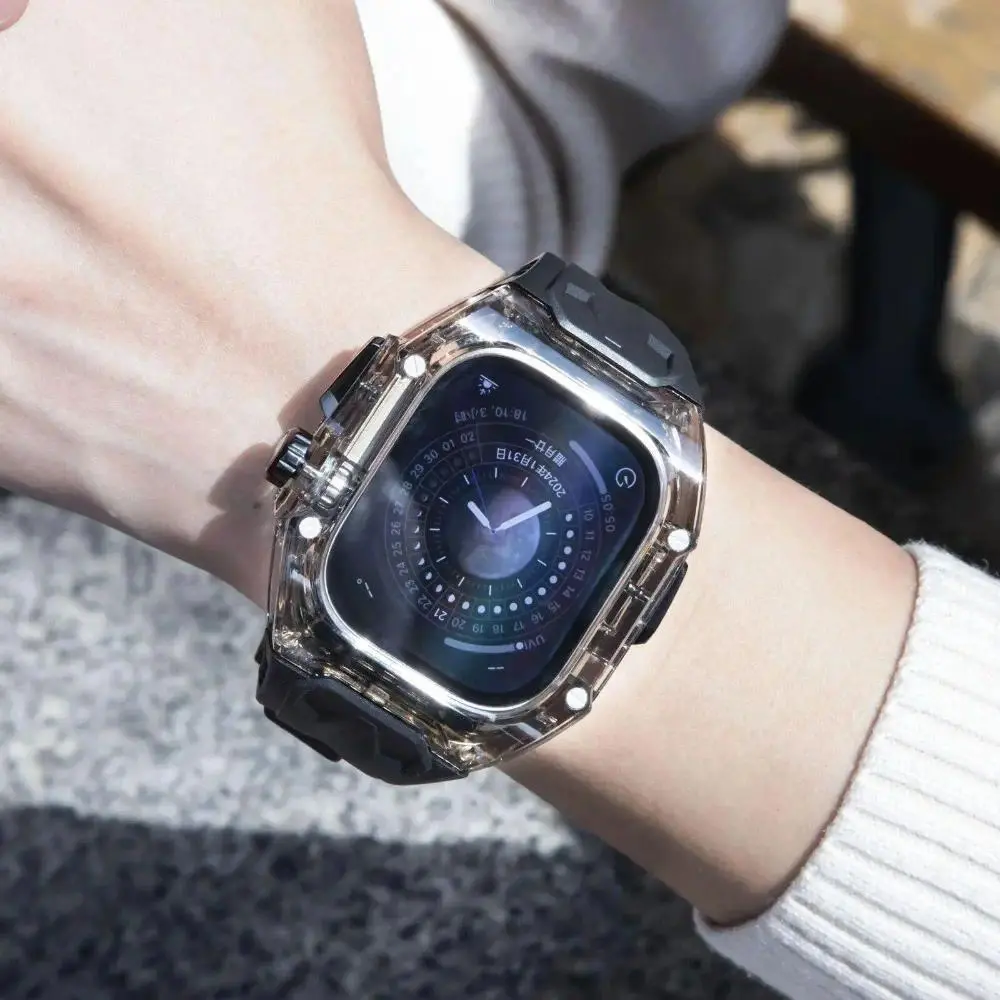 Transparent Protective Case Mod Kit With TPU Watch Strap, Stylish Smartwatch Accessories Fits 49mm Ultra / 45/44mm Series 9/8/7/6/5/4, Sport & Outdoor Watch Accessory, Case & Strap Only