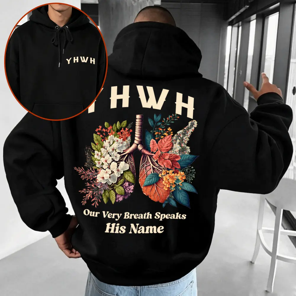 YHWH Our Very Breath Speaks His Name Vintage Hoodie Floral Lungs Christian Streetwear Heavyweight Oversized Graphic Pullover Sweatshirt Unisex