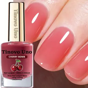 Tinovo Uno Semi-Transparent Cherry Bean Paste Nail Polish: Quick-drying, long-lasting, skin-brightening, with a glass-like shine—no curing required. Perfect for everyday wear and commuting.