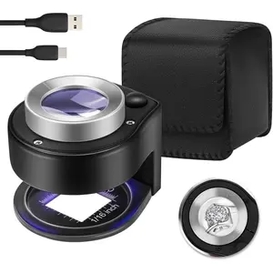 Rechargeable 6-Light Jewelry Magnifier, Desktop Portable Magnifying Glass for Sewing, Coins, Currency, Textile, Optical Jewelry Inspection, Black