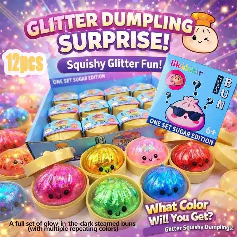 12counts Glitter Dumpling Glitter Dumpling Squishy Set with Box Dumplings Sensory Decompression Squeeze Toy for Stress Relief