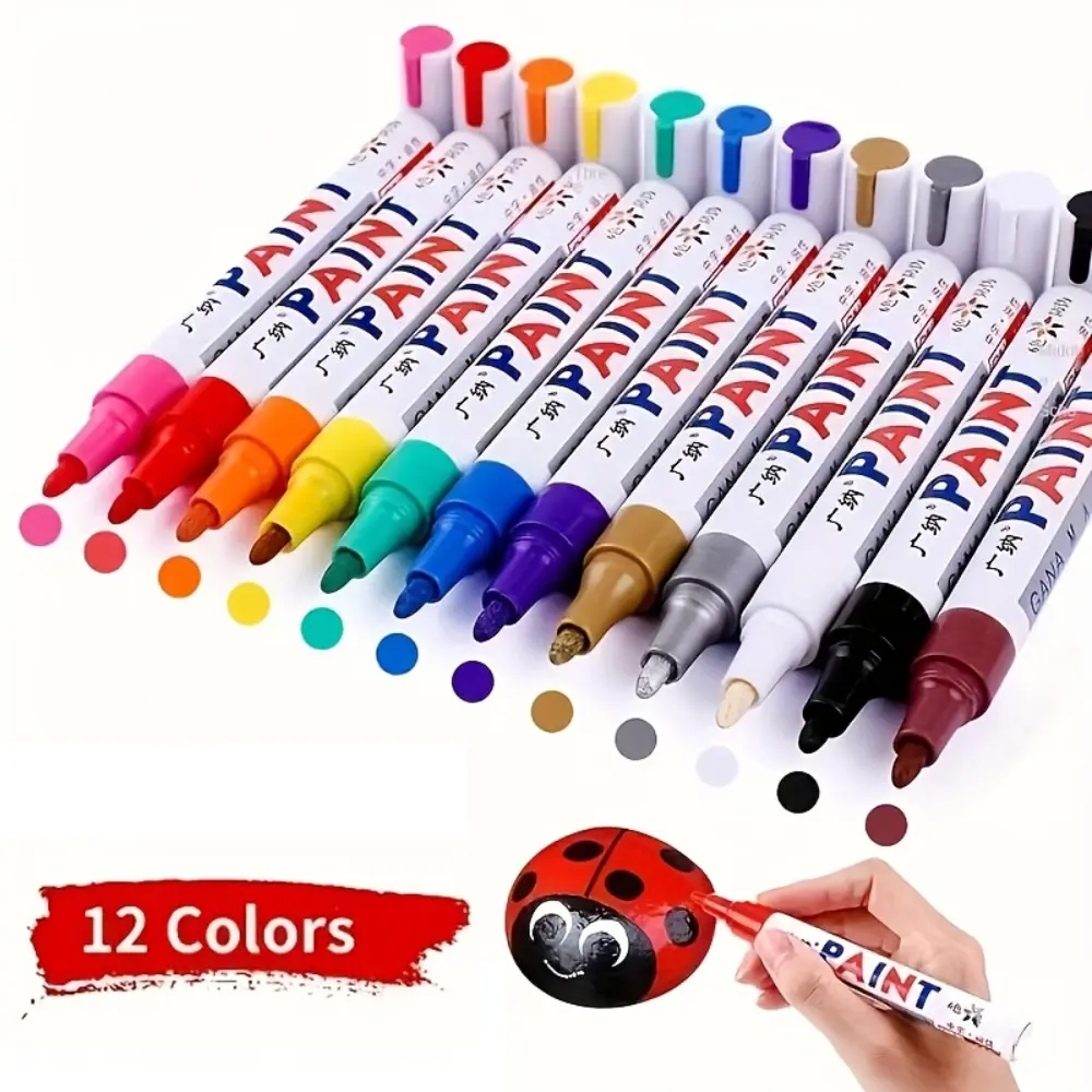12PCS Waterproof Marker Set, Oil Based Paint Markers for Car Metal Rock Glass Wood Ceramic, Waterproof Art Graffiti Markers, DIY Craft Painting Supplies, Back to School Art Drawing Kit
