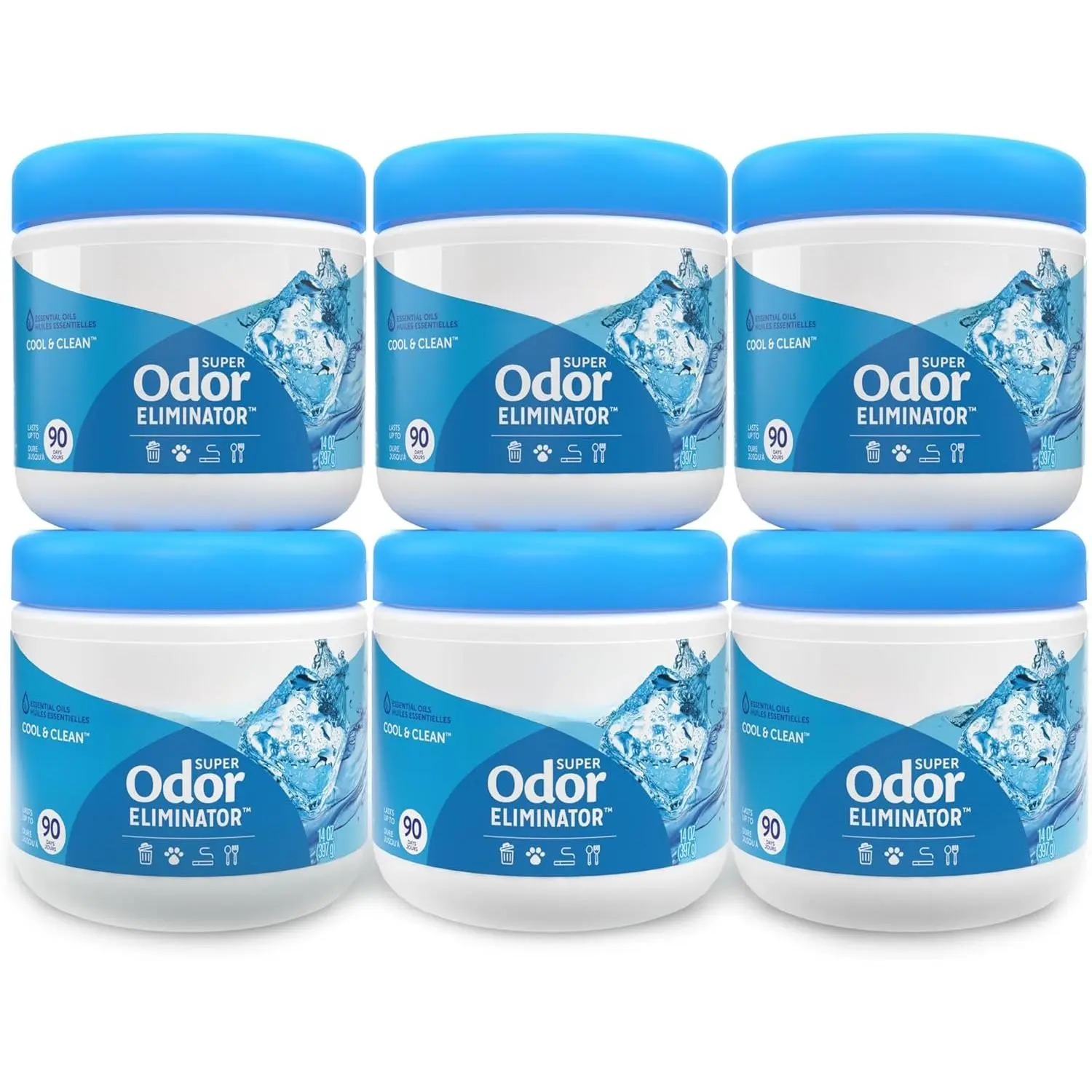 14 oz. Super Odor , For Medium-Size Spaces, Cool & Clean Scent, Case of 6, Freshener,  Essential Oils, Lasts Up to 90 Days Each