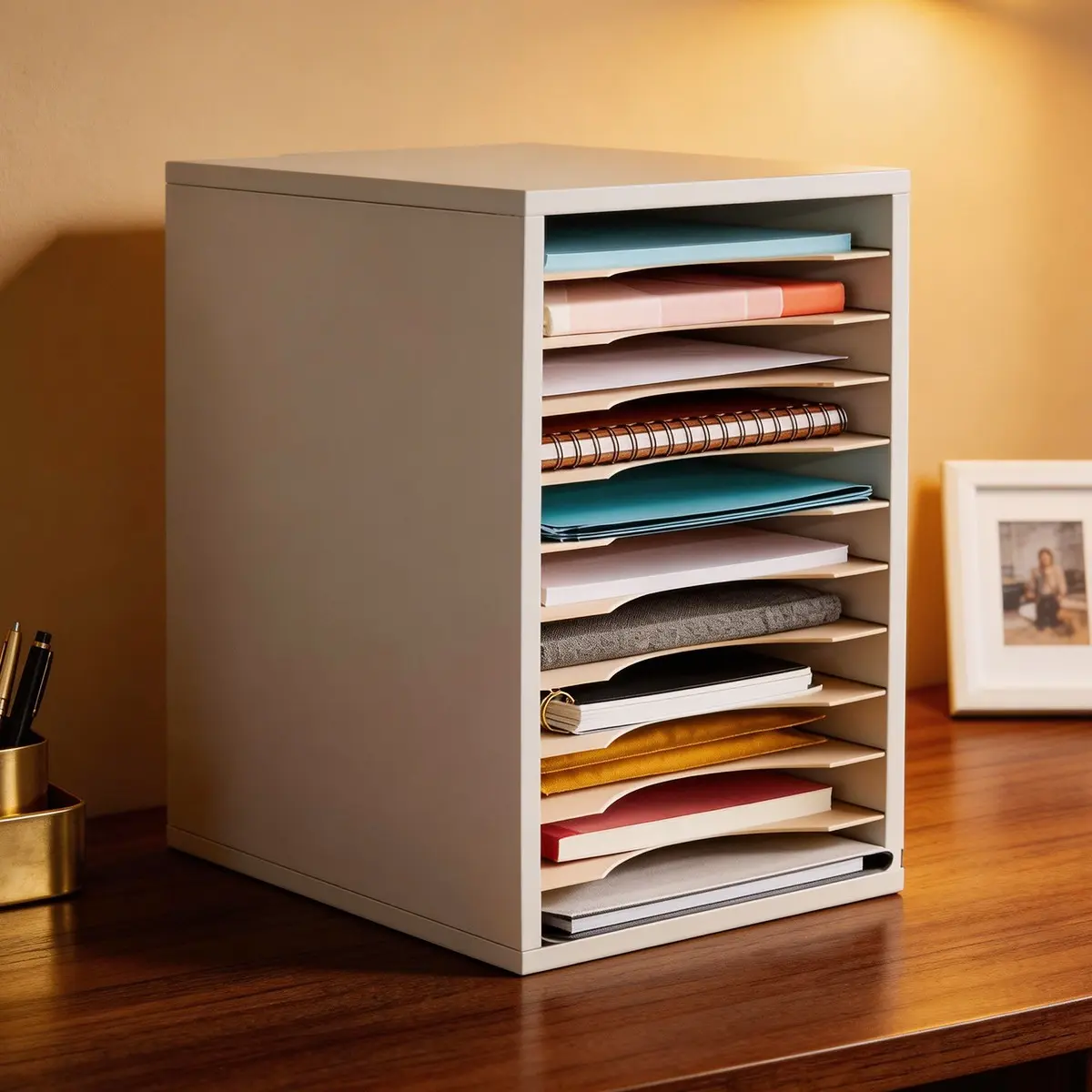 Vertical Desktop Organizer Rack, 11 Slots Mail Sorter, Adjustable PVC Paper Divider, Home Office Document Storage Solution, Paper Organizers, Office Accessories