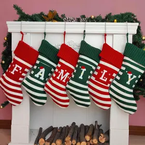 Knit Initial Monogram Christmas Stockings Embroidered Letter A Personalized Christmas Decoration Gift for Family Farmhouse