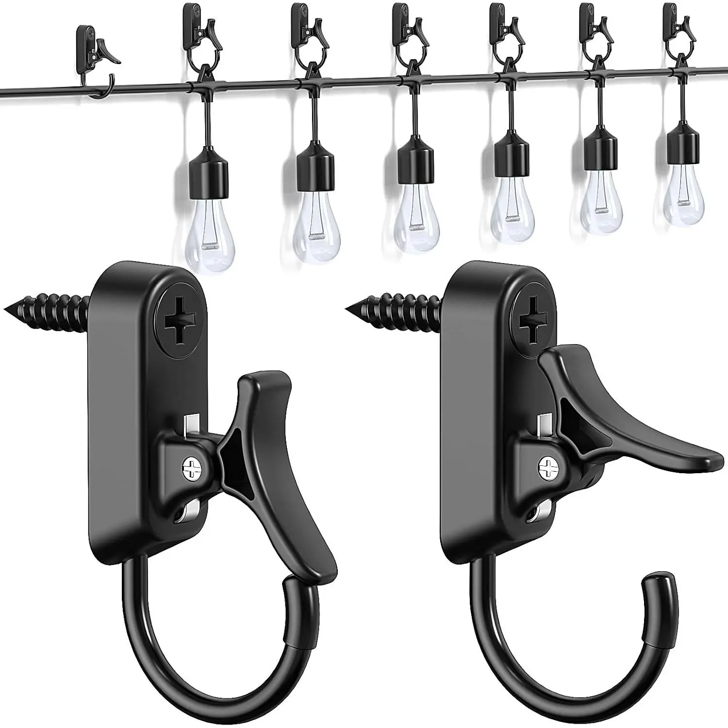 20PCS Light Hanger Hooks, Stainless Steel Outdoor String Lights Hooks for Christmas Lights, Patio Lights, Light Wire and Plants - Black