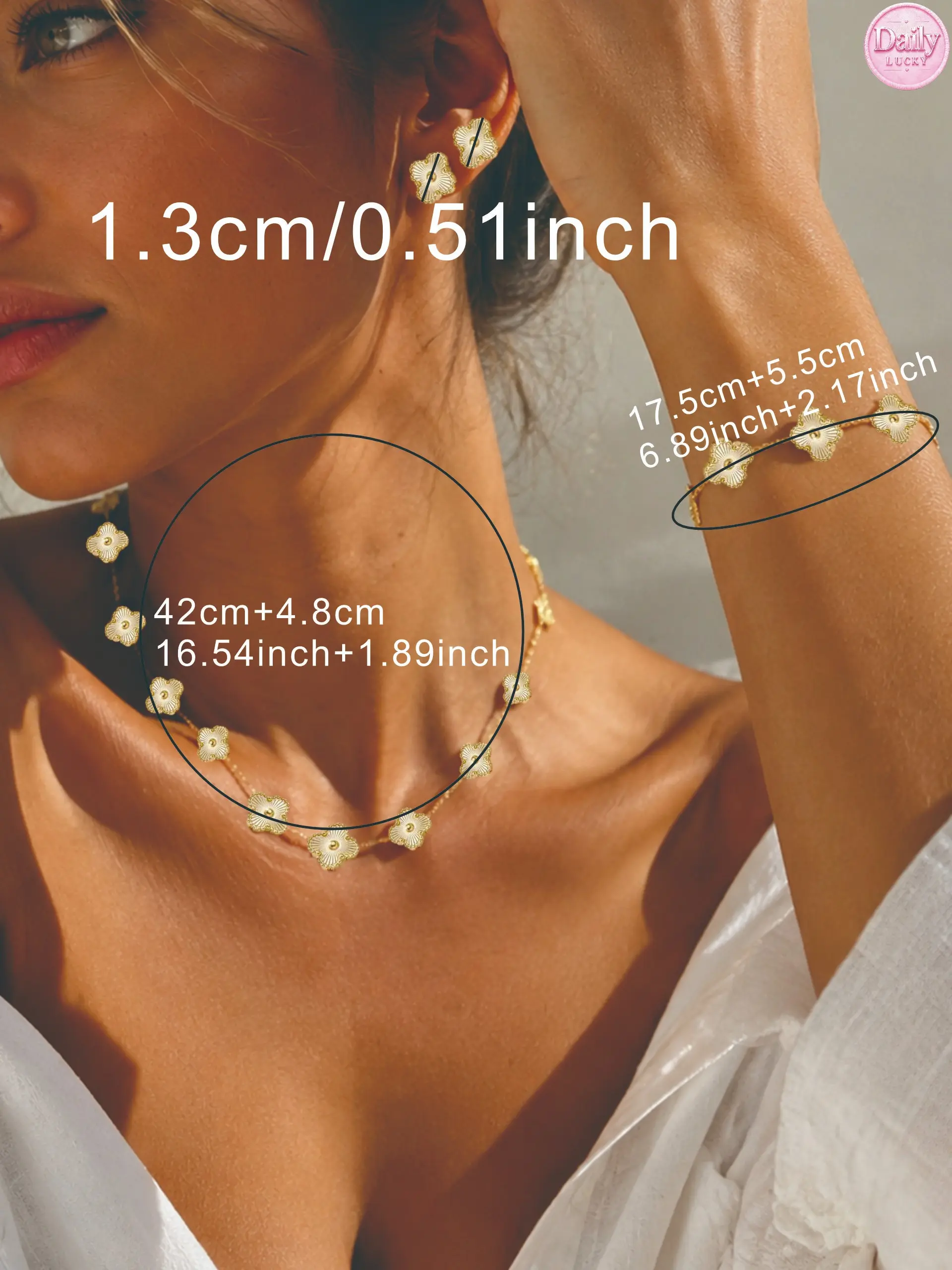 4-Piece Set Fashion Stainless Steel Four-Leaf Clover Bracelet & Necklace & Earrings, Elegan Accessory Set