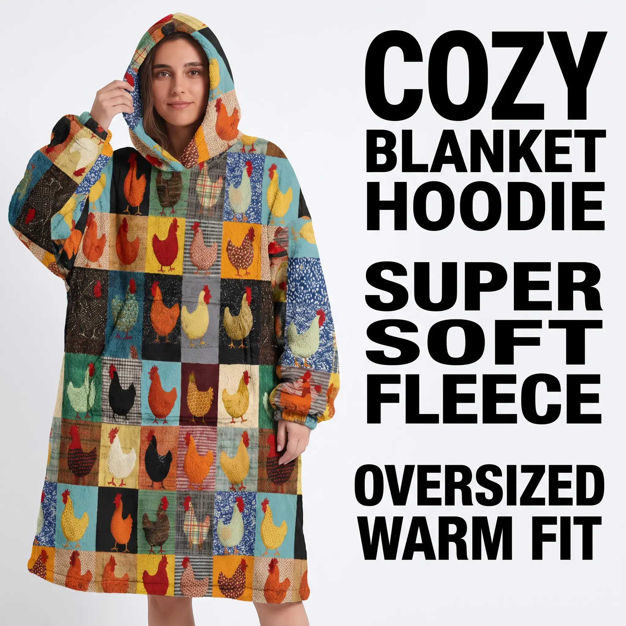 hoodie blanket，Wearable Blanket，Hooded Blanket Wearable Throw, Patchwork Style Farmhouse Theme Hooded Blanket, Soft Warm Flannel Blanket for Sofa Home Leisure Air Conditioning Nap Camping Travel Gift，Christmas Gift,Valentine's Day gift #GLOBAL PICKS
