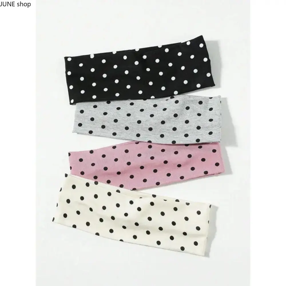 Polka Dot Nylon Headband 4-Pack for Women Teens, Soft Stretch Athleisure Gym Accessory, One Size Minimalist Hair Band Suitable For Thick Hair Daily Jogging Fitness Training And Teen Girl Holiday Gifting
