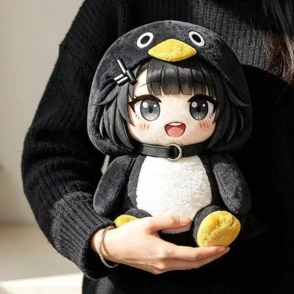 23cm Fluffy Penguin Animal Shaped Doll - Anime Girl Design Mini Stuffed Finger Puppet Set, Soft Cozy Fabric, Cute Look, Cuddly Stuffed Animal, Cute Stuffies, Ideal for House Decoration, Dolls Gifts