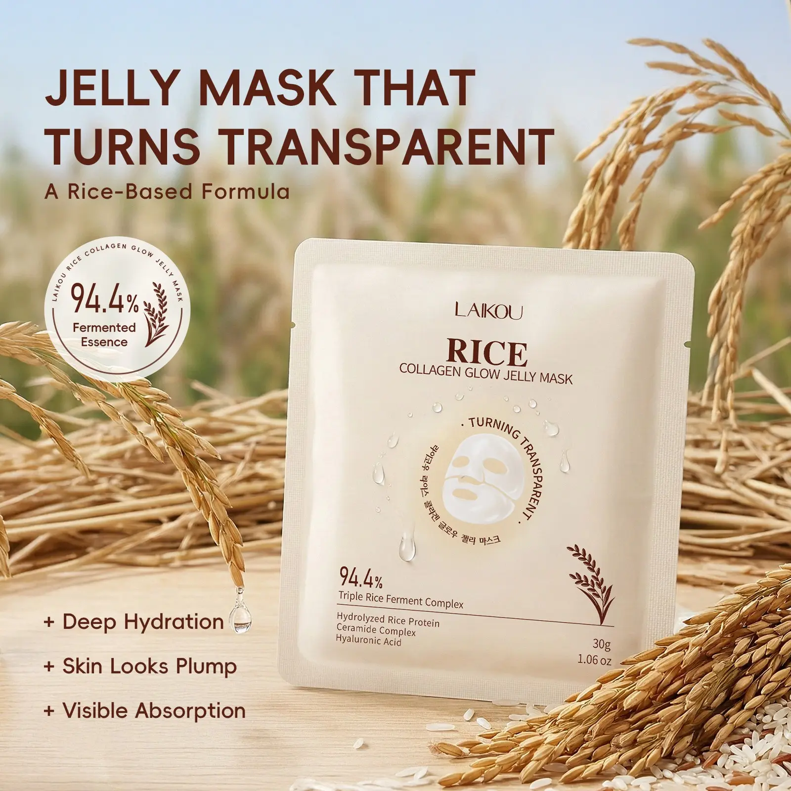 Collagen Jelly Mask 30g, 94.4% Rice Fermentation + Ceramide Complex, Deep Hydration, Tightening, Smoothing, Glass Skin Effect, Individual Packaging, Hydrating Tightening Mask