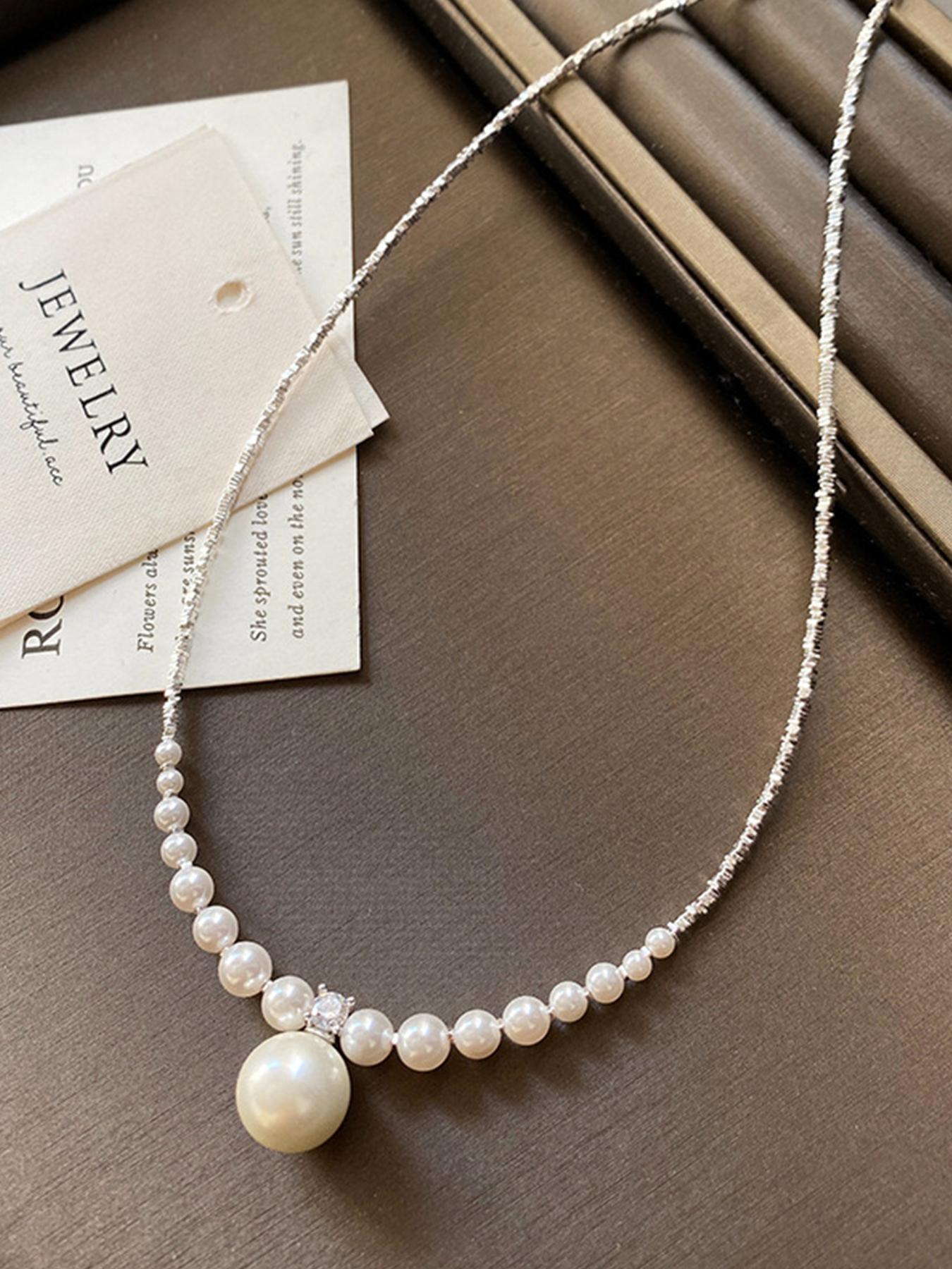 S925 Sterling Silver Faux Pearl Decorated Necklace for Women, Fashion Jewelry for Party, Daily Clothing Decor, Trendy All-match & Exquisite Jewelry for Birthday Gift