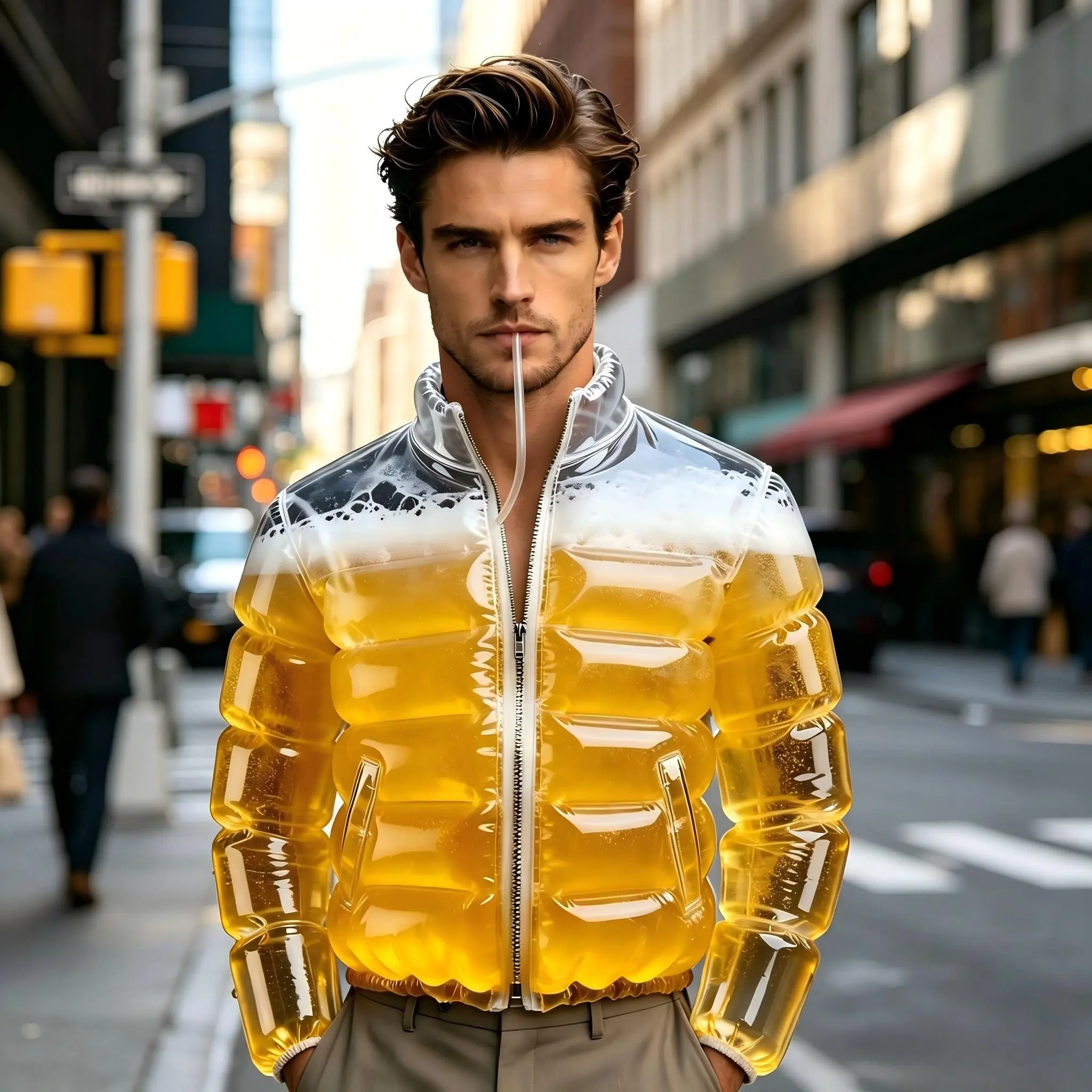 1pc Men's Transparent Beer Filled Pool Jacket, Beer Festival Party Costume, Cosplay Outfit, Birthday, Fun Dressing, Includes Straw, Reusable Vest