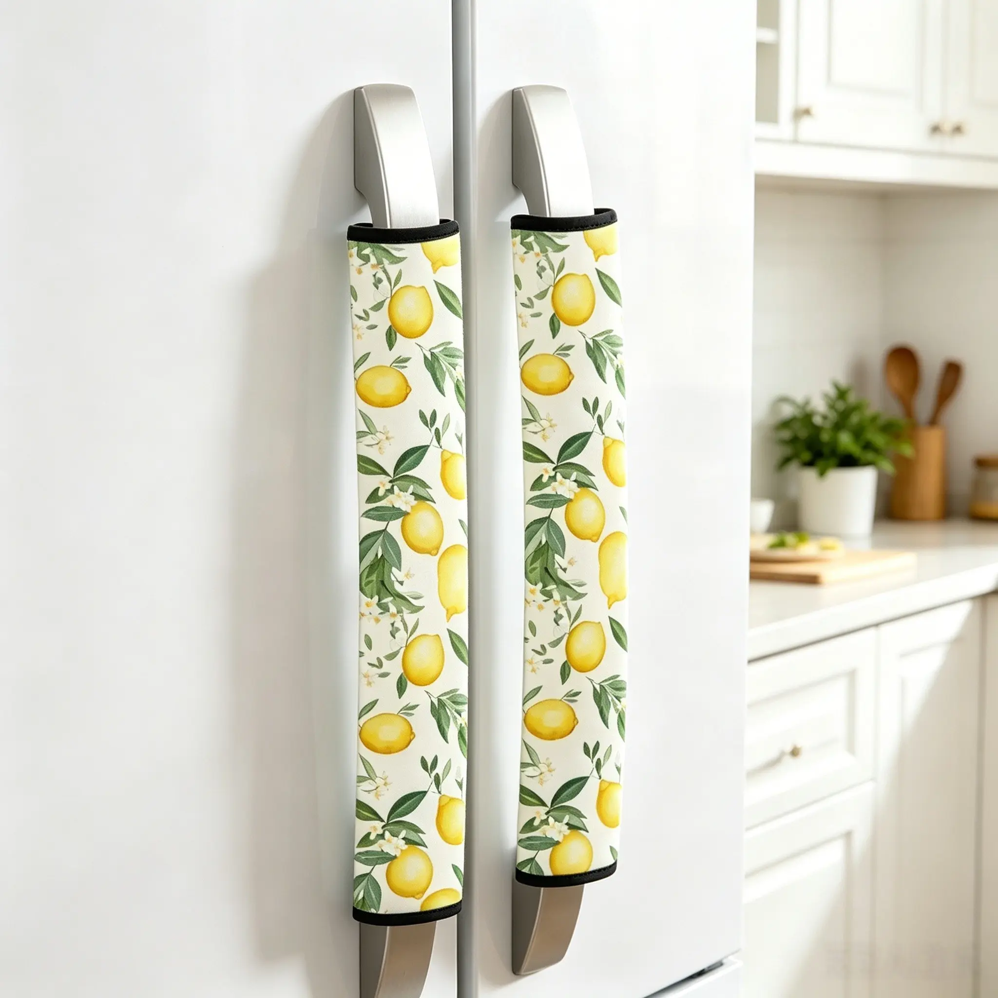 2pcs Microwave & Refrigerator Handle Covers Set, Dustproof Cover, Household Dust Cover, Lemon Theme Design, Suitable for Fridge, Microwave, Oven, Dishwasher, Protector Cover, Dustcover, C26030220
