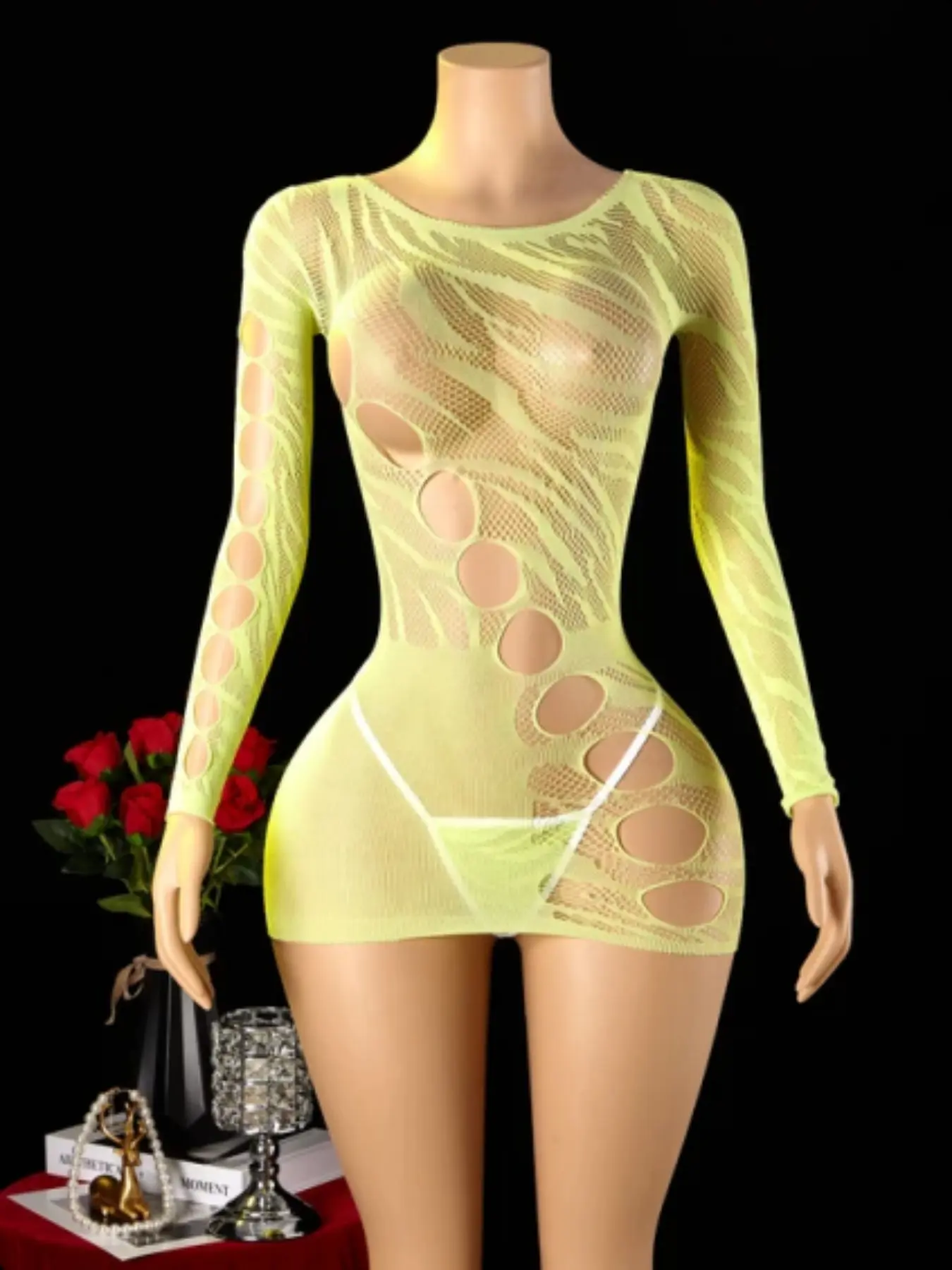 Women's Sexy Sheer Swimsuit, Geometric Cutout Sleeveless Beachwear, Plain Surface Mini Dress, Perfect for Music Festivals & Pool Parties