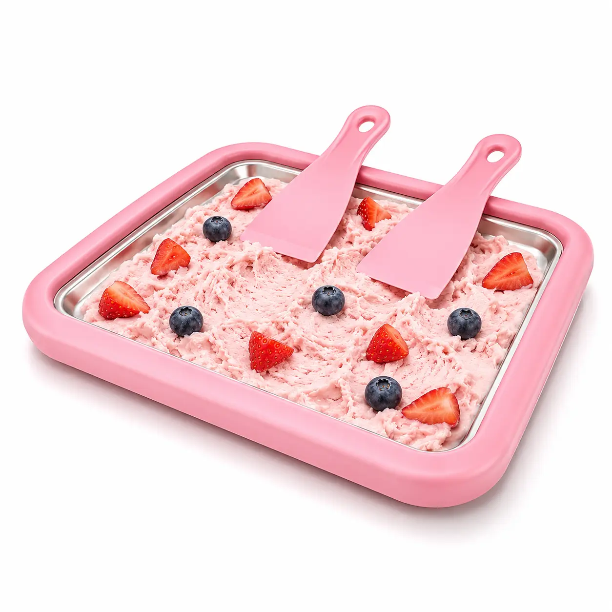 Instant Rolled Ice Cream Maker Pan Kit, Stainless Steel Frozen Dessert Plate with 2 Scrapers, DIY Homemade Gelato & Frozen Yogurt Maker for Kids and Family Fun
