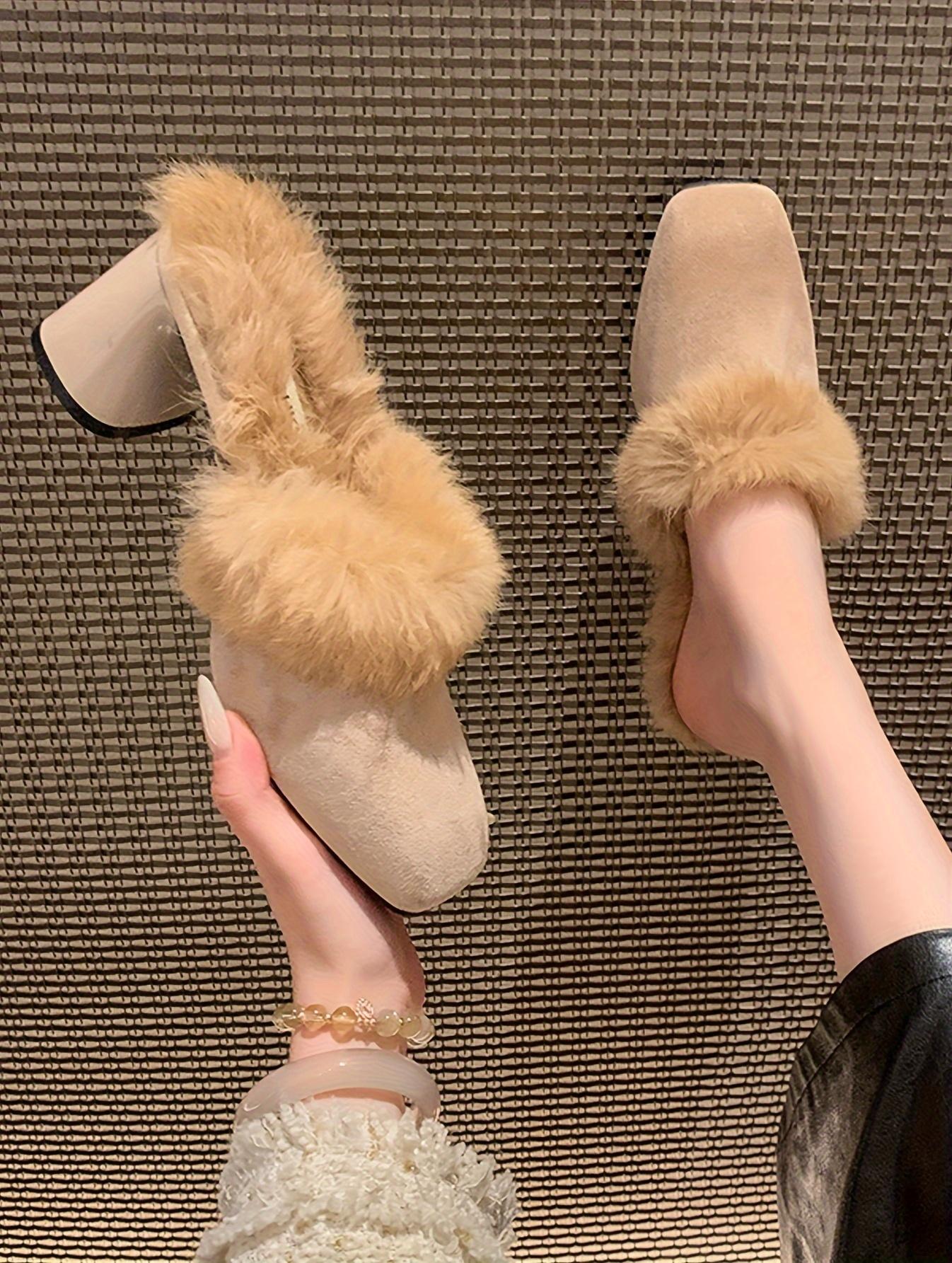 Moccasin Women 2024 New Autumn And Winter Outdoor Half with Dress Versatile High Heels One Slip-On Chunky Heel Elegant Women Shoes