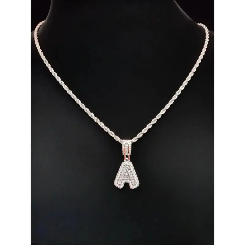 Women Sparkling Cubic Zirconia Initial Necklace, Personalized Alphabet Letter Pendant Silver Tone Necklace, Fashion Costume Jewelry Birthday Gift