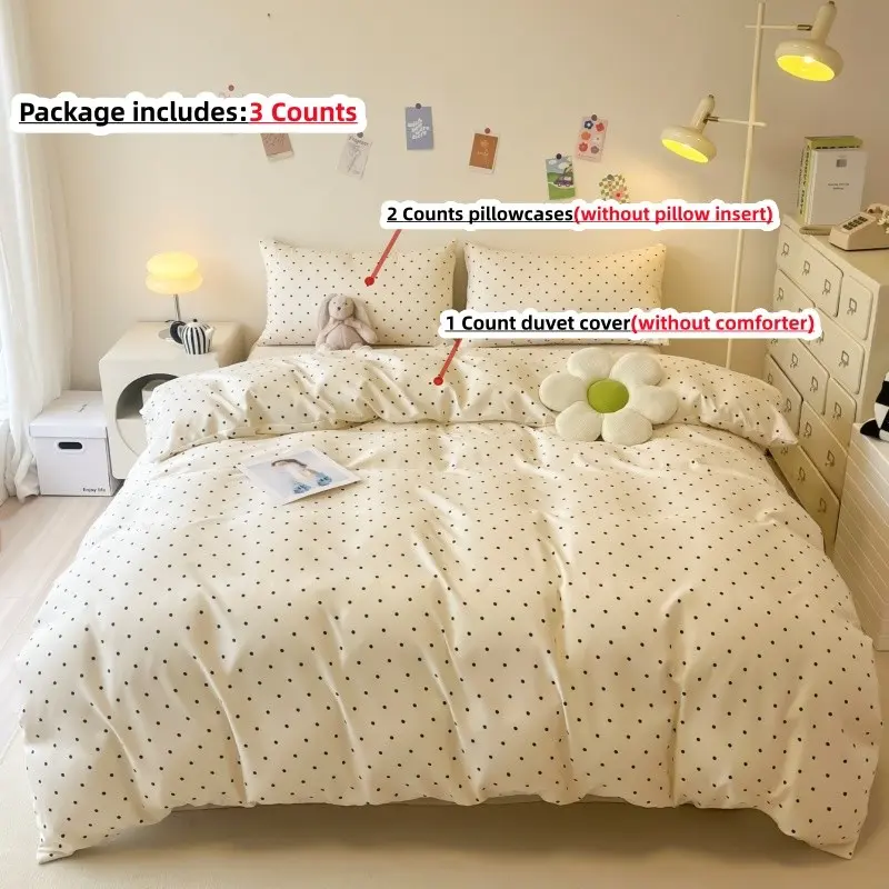 Polka Dot Pattern Printed Bedding Set, 3-Count Set Including Duvet Cover and Pillowcase without Filler, Soft, Comfortable Decorative Bedding Set for Home Bedroom